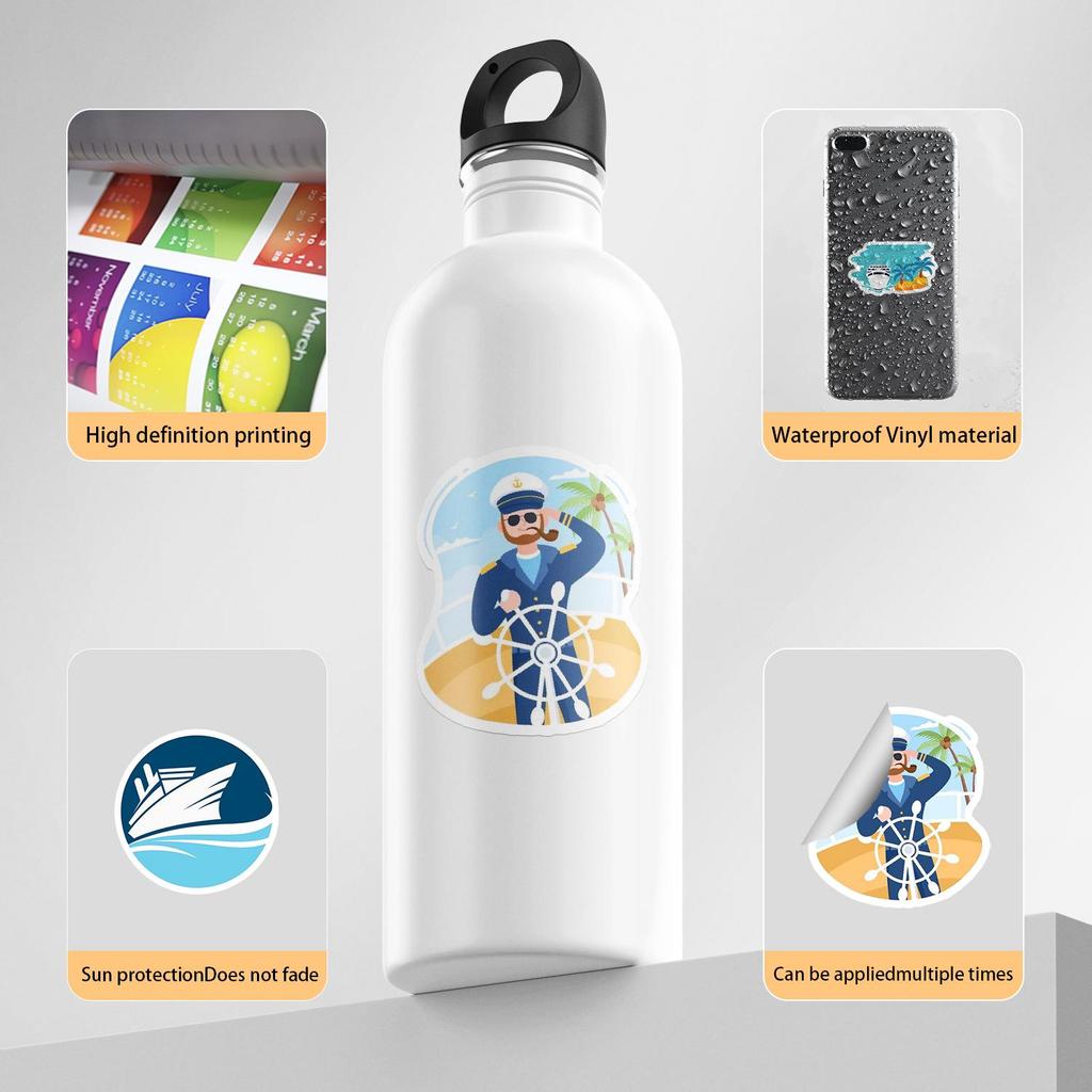 50 Sheet Pack: Waterproof Cruise Travel Graffiti Stickers for Water Bottles & Phones