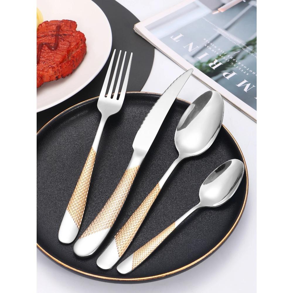 24pc Stainless Steel Tableware Star Steak Knife and Fork Dessert Fork Spoon Family Suits