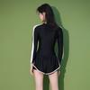 Conservative Long Sleeve Swimwear: Slimming Tummy Control Boyleg One-Piece for Female Students