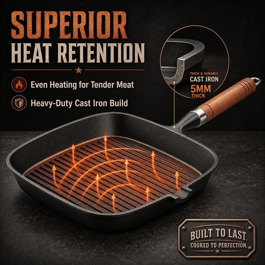 Striped Non-stick Steak Frying Pan, Square shape1100G Thickened Multifunctional Cast Iron Baking Pan, Easy To Clean, Suitable for Induction Cookers,