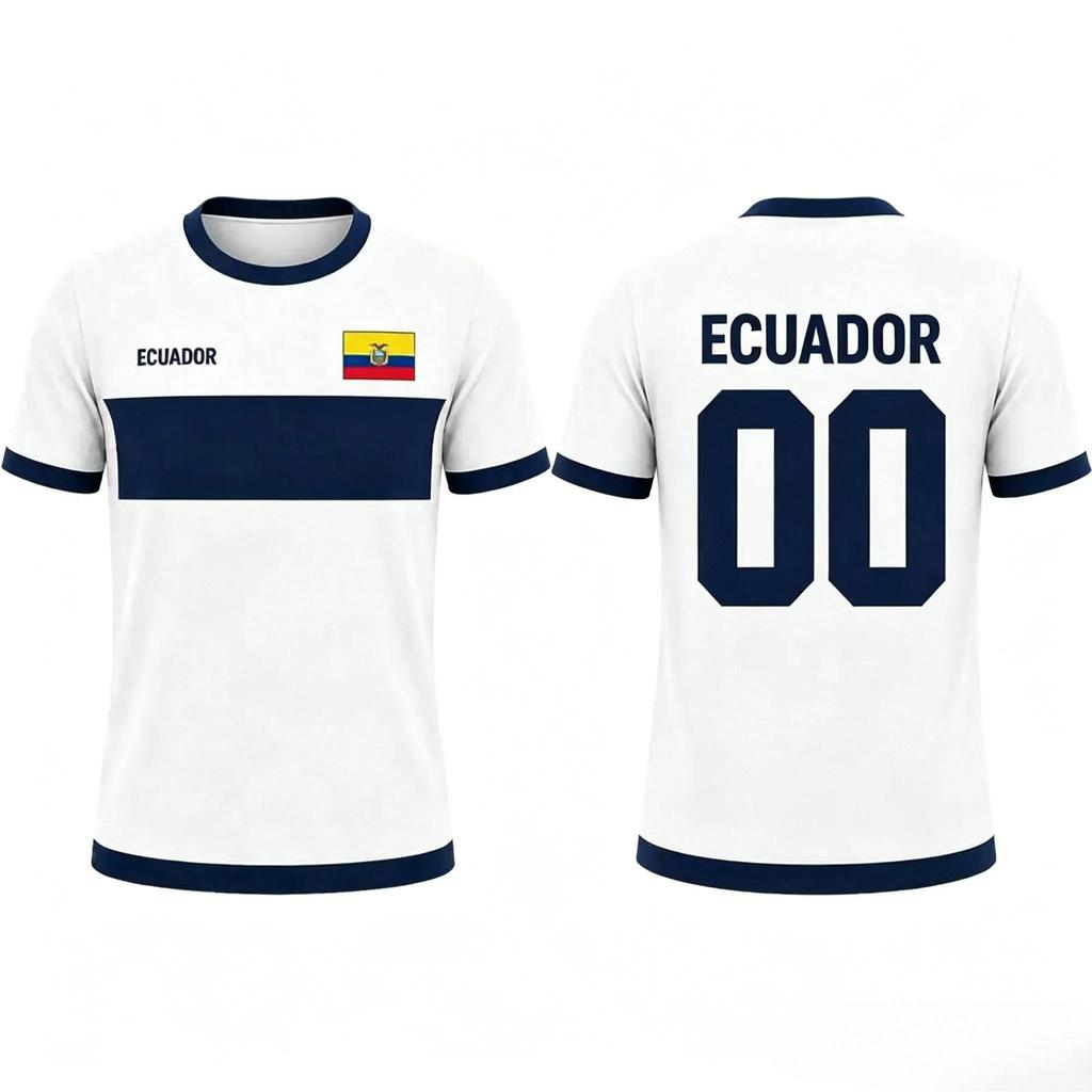Maillots de l'équipe de football équatorienne, tailles enfants et adultes, vêtements de sport familiaux, imprimé bleu et blanc, tenues d'entraînement pour les passionnés de sport.