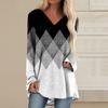 Women's Long Sleeved V-neck Color Casual Long Loose T-shirt Top