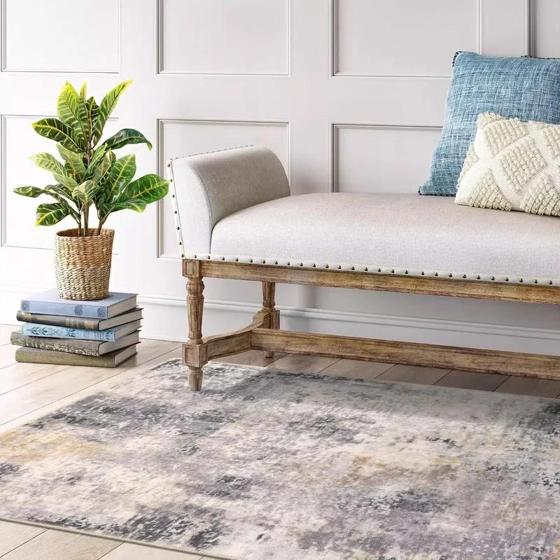 Modern Abstract Watercolor Area Rug Teal Orange Mix Distressed Texture Non Slip Washable Large Living Room Sofa Carpet