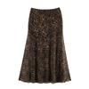 Stile europeo e americano moda donna francese top in rete di seta stampata con motivo animalier + gonna in rete di seta stampata