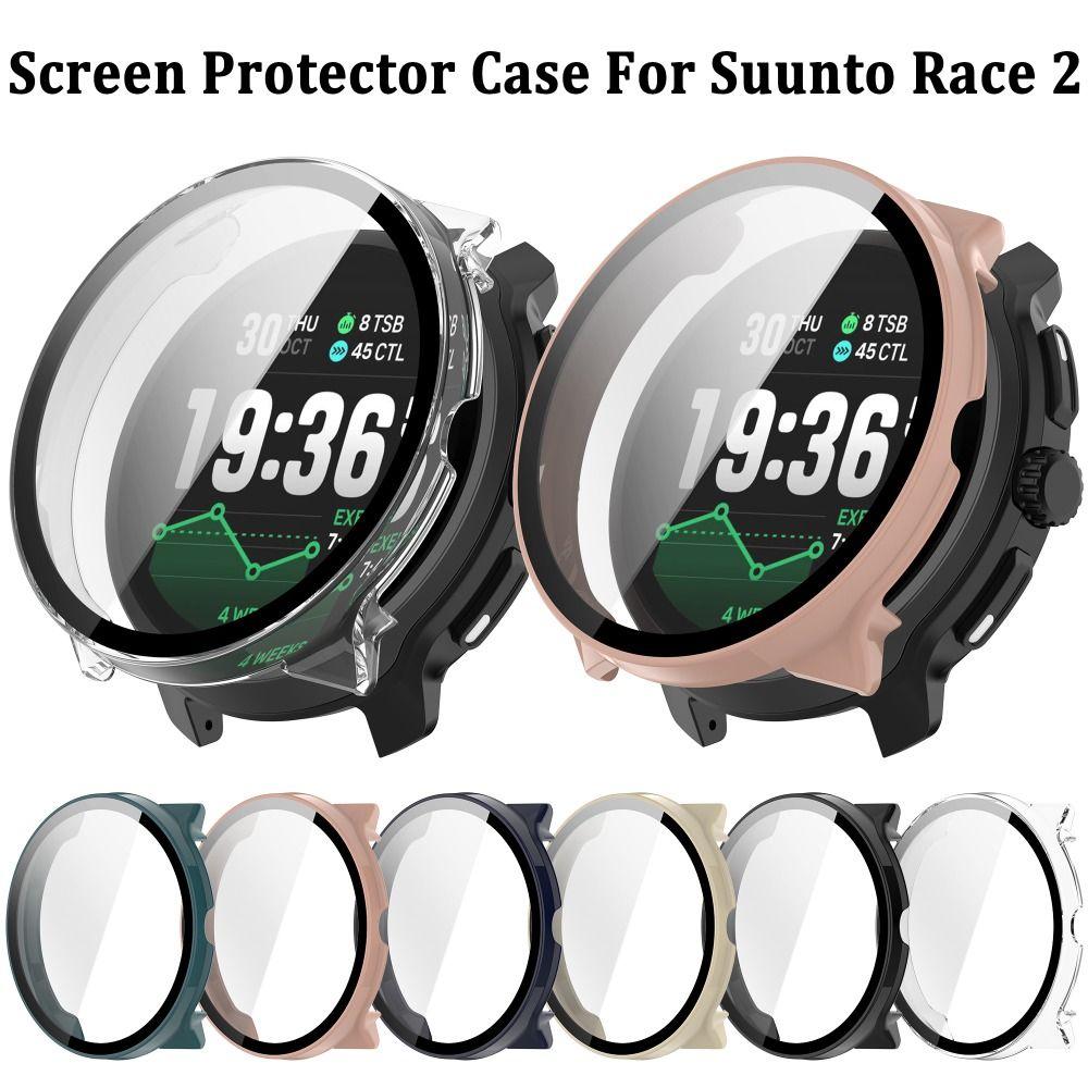 PC+Tempered Protective Case Full Coverage Hard Screen Protector Anti-Scratch Cover Shell for Suunto Race 2