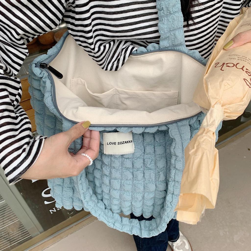 Women Cloud Bubble Flower Shoulder Bag Female Student Simple Handbag Canvas Bag