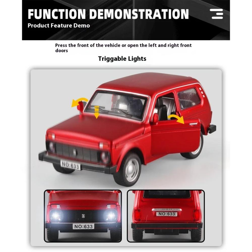 1/32 Lada Jeep Oldtimer Modell Auto Legierung Auto Diecast Modell Sound und Licht Rückzieher Spielzeug Sammlung Kinder Geburtstag Spielzeug Geschenk
