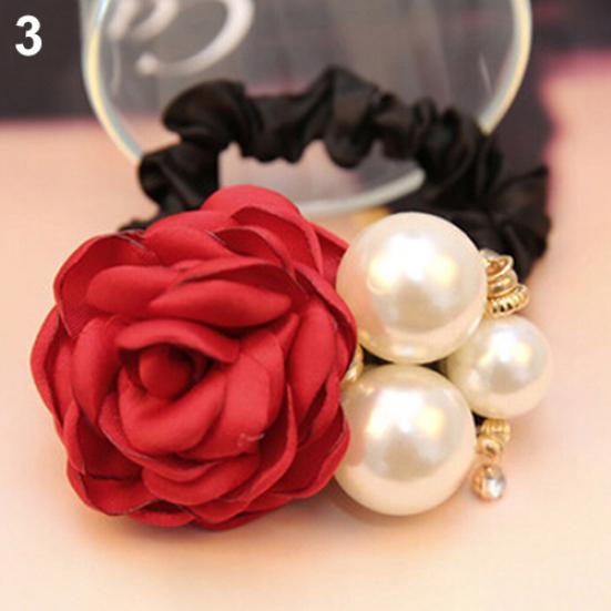 Women Satin Ribbon Rose Hairband Elastic Hair Ties Band Rope Ponytail Holder