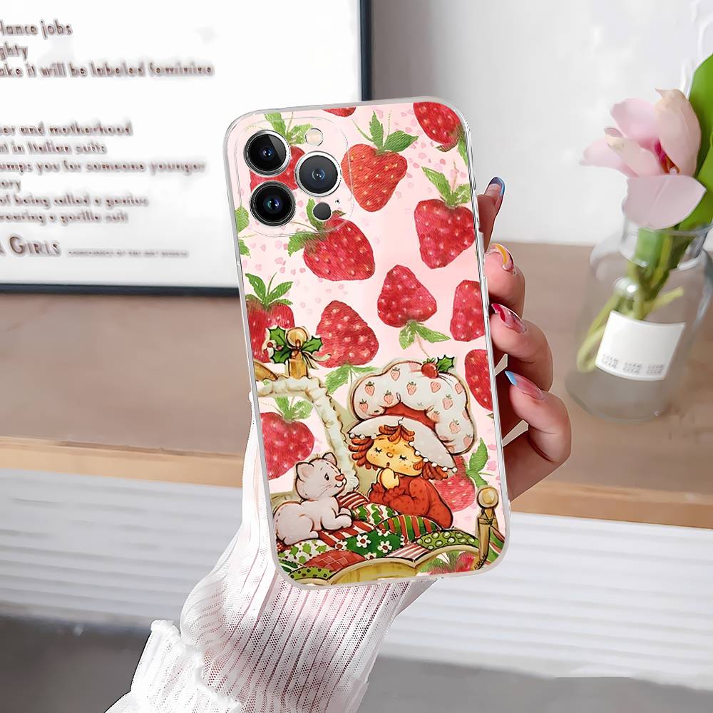 Girl Pink Strawberry S-Shortcake For IPhone 17 16 15 14 13 12 11 Pro Max Plus Transparent Soft TPU Phone Cover