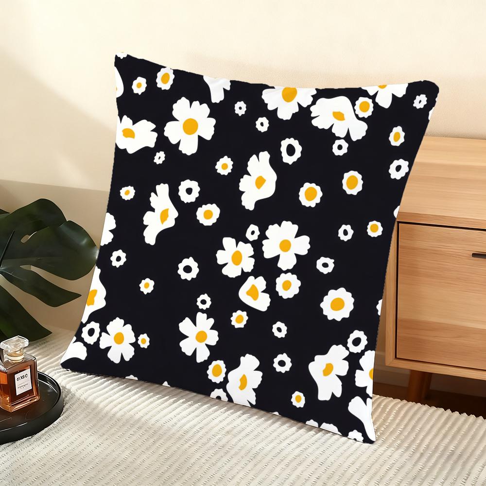 Daisy Pattern Cushion Cover Soft Short Plush Pillow Cover Smooth Cozy Texture Aesthetic Cushion Case Home Decor