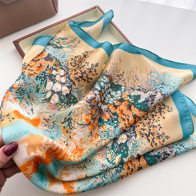 New Soft Satin Print Square Scarf Women Neckerchief Spring Hair Band Foulard Bandana Echarpe Tie Shawl Wraps