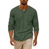 Men's Casual Long Sleeve Round Neck Shirt with Button Front and Pockets
