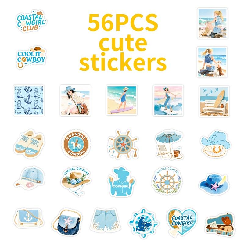 103056Pcs Kawaii Blue Seaside Life Pvc Sticky Stickers Aesthetic Diy Colored Phone Laptop Luggage Skateboard Graffiti Decals