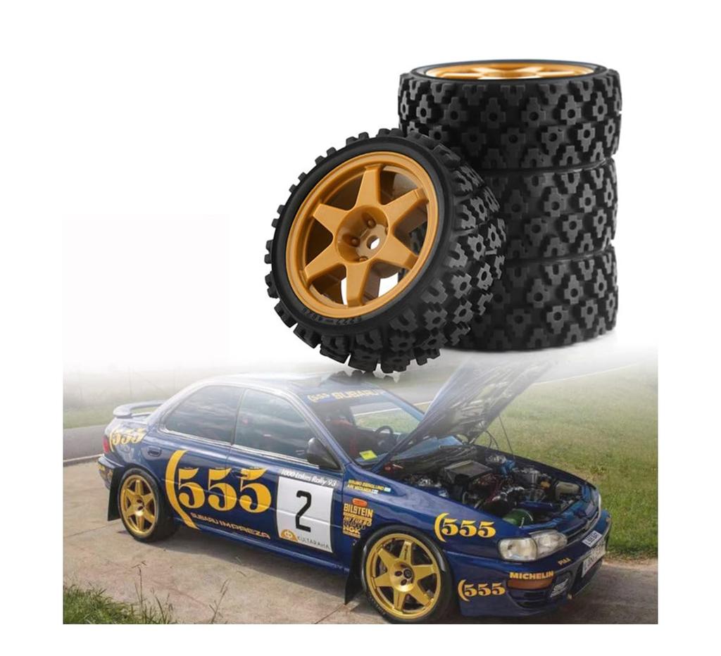 SHEAWA 110 RC Car Tires and Wheel Rims (4 Pieces) Accessories Compatible with Kyosho FW06, Tamiya TT01TT02, XV-01, Etc.