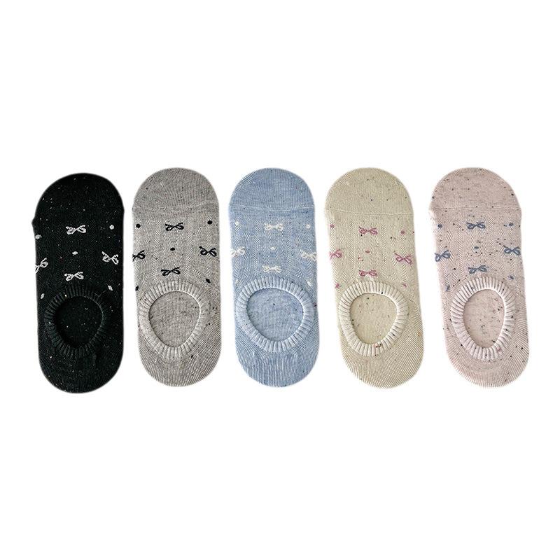 Thin Mesh Breathable Boat Socks, Silicone Anti-slip and Non-falling Heel Cotton Socks, Bow Bow Shallow Mouth Invisible Socks
