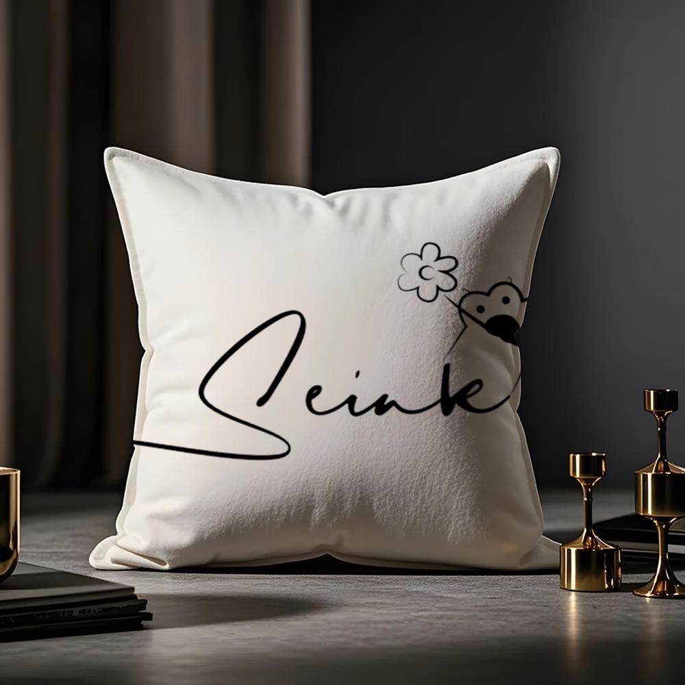 Artistic Animal Signatures Cushion Cover Anti-dustmite Pillowcase Invisible Zipper Silky Short Plush Sofa Cushion Cover