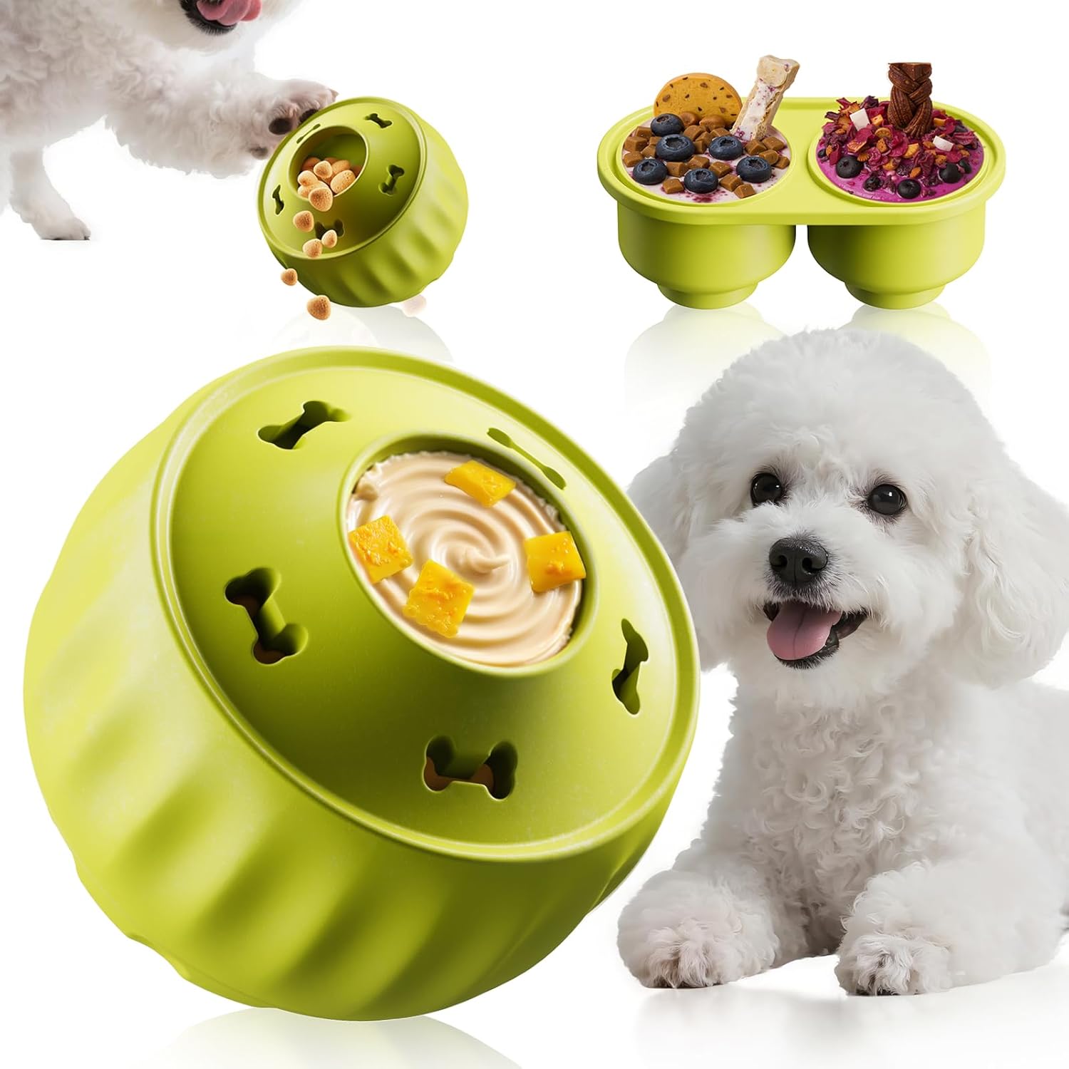 

Frozen Dog Treat Toy Cognitive Enrichment for Stimulation Long Lasting Interactive Toys Boredom Anxiety Relief Puppy Medium Dog зелёный