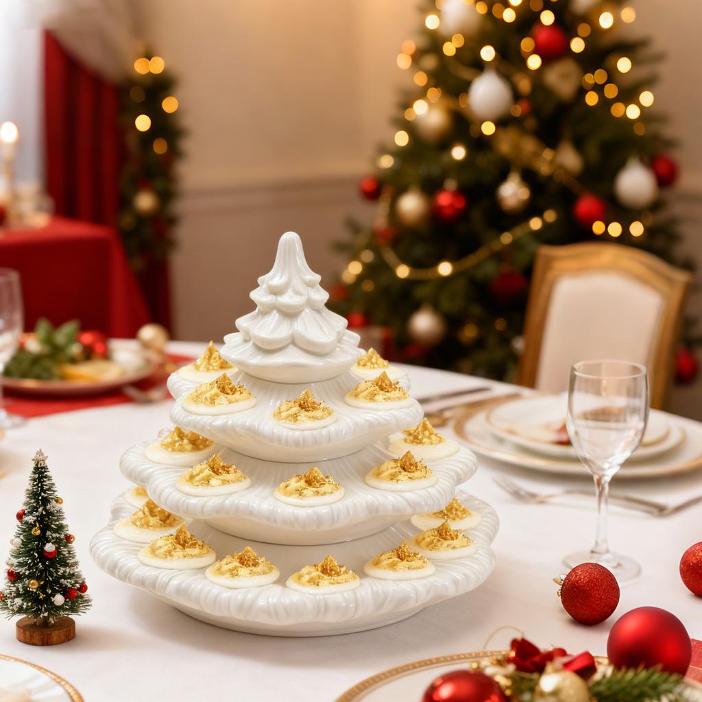 Vassoio per uova alla diavola a forma di albero di Natale a quattro strati, Contiene 26 uova, Impilabile