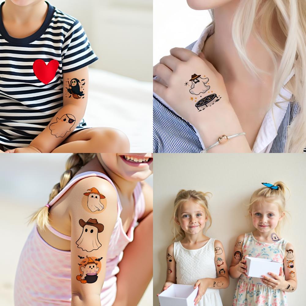 63pcs Temporary Tattoo Ghost Stickers Cartoon Halloween Stickers Waterproof Long-lasting Body Stickers For Boys Girls Arms
