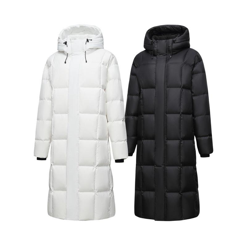 2025 Trendige Lange Herren-Winterdaunenjacke - Weiße Entendaune, Lässiger Hongkong-Stil, Einfarbig, Warme Oberbekleidung