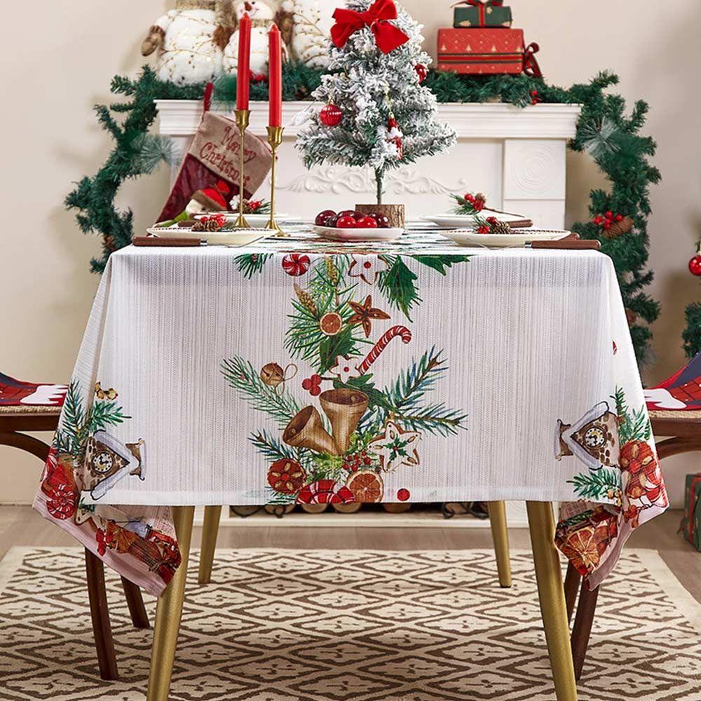 140*100cm Christmas Table Cover Waterproof Cartoon Pattern Christmas Tablecloth Festive Print Easy Clean Vintage Tablecloth