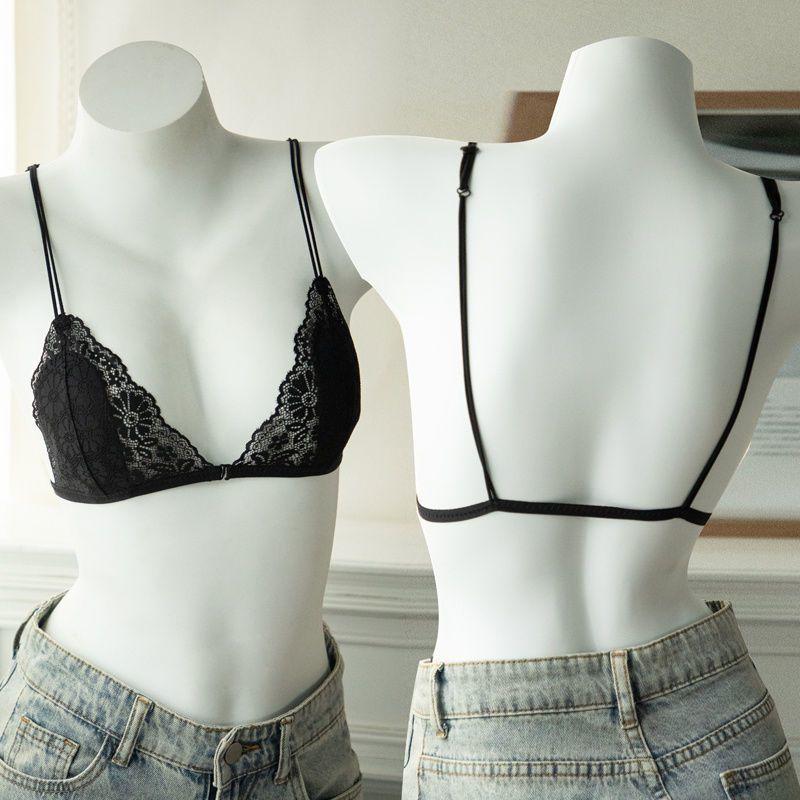 

Женский бюстгальтер в французском стиле с кружевными треугольными чашками, без косточек, с поддержкой, летний, ультратонкий, на бретелях, с застежкой спереди 34/75 чёрный