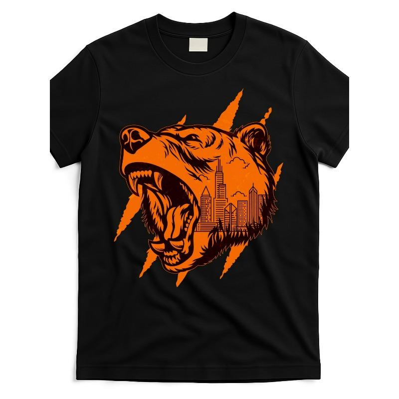 

European sizes Sporty Chicago Skyline Roaring Bear T-Shirt 4XL чорний