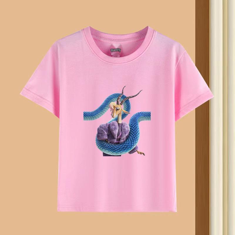 Dětské tričko s krátkým rukávem a kulatým výstřihem - 230g čistá bavlna s potiskem zvířat