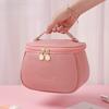 Stylish PU Leather Toiletry Organizer Bag, Large Capacity Makeup Pouch with Built-in Brush Slots