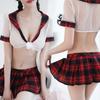 Pure Senior Sister Uniform Hot Perspective Uniform Temptation Sexy Underwear Black and Red Plaid Skirt Set