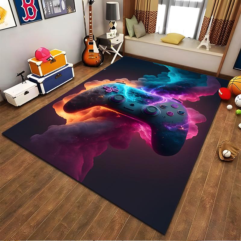Gaming Controller Design Carpet with Futuristic Neon Style Print Suitable for use as an anti-slip for living room bedroom sofas
