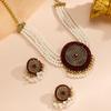 Tassel Rhinestone Necklace Earrings Imitation Pearl Choker Necklace Set Retro Jewelry Set  Ladies