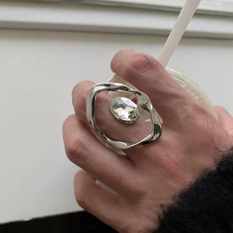 European and American popular exaggerated line feeling open ring, court atmosphere flash diamond texture metal feeling personality index finger ring