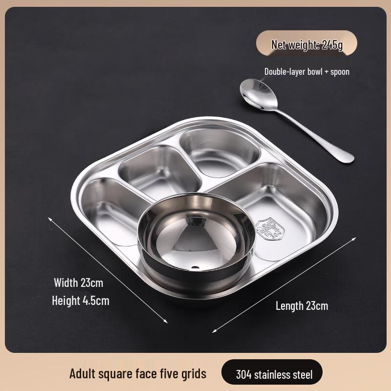 Adult 304 Stainless Steel Compartment Meal Plate & Cutlery Set
