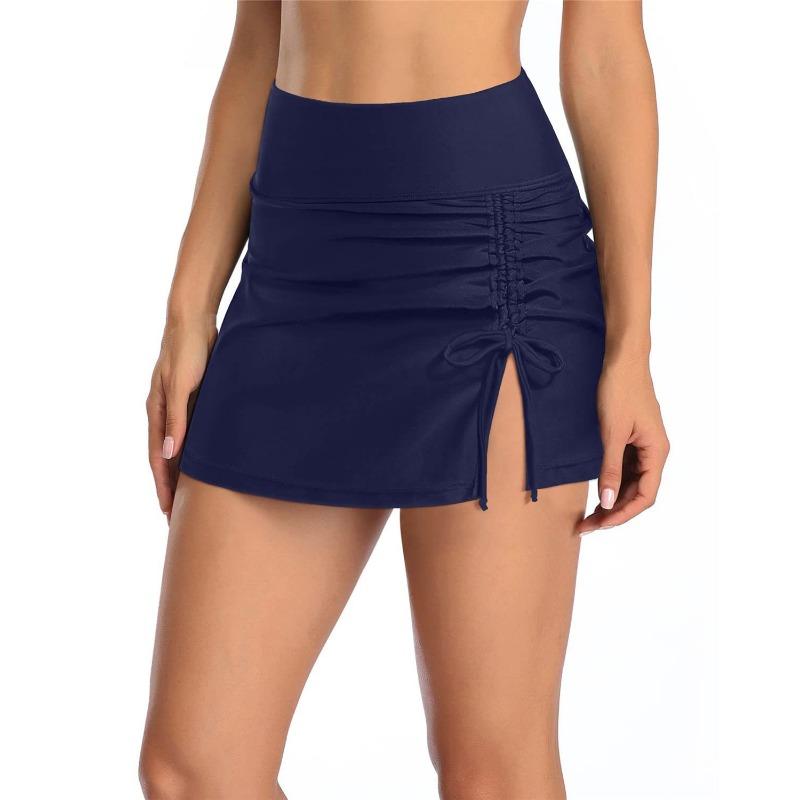 Women Solid Color Drawstring Quick Dry Plain Boxer Swim Trunks For Swimming