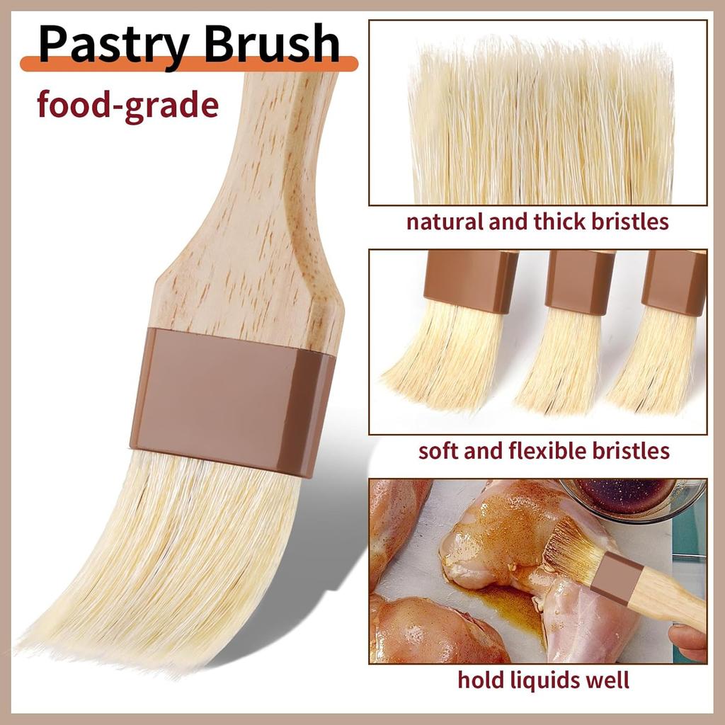 3 Pcs Pastry Brush, Natural Bristle Basting Brush, Cooking Brush, Food Brush, Butter Brush, Baster Brush, BBQ Brushes for Sauce, Kitchen Baking