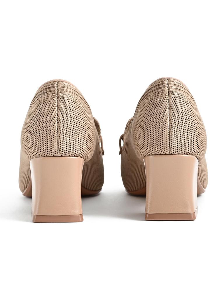 2026 European Style Flyknit Slip-on Loafers with Metal Decoration and Chunky Pointed Toe Heel