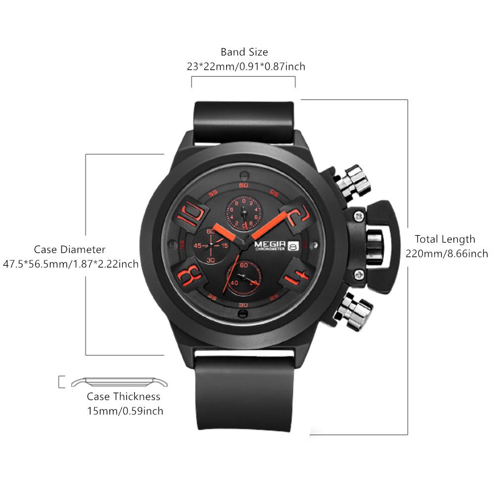 MEGIR Men Watches Luxury Sport Chronograph Waterproof Date Fashion Quartz Wristwatch Big Dial Silicone Strap Clock Relogio Masculino 2002