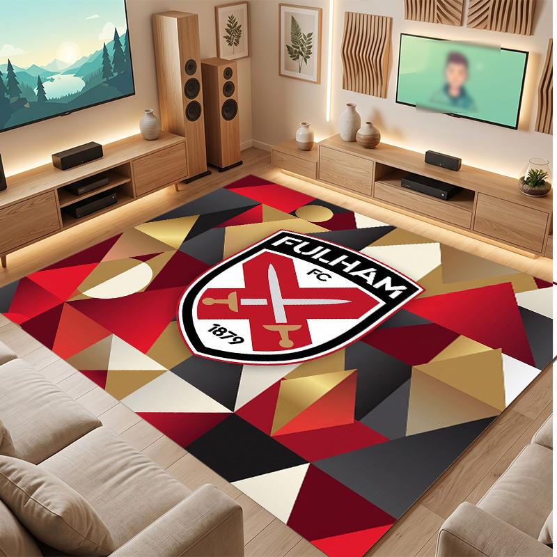 Fulham Football Print Crystal Velvet Rug, Comfortable Water Absorbent Non Slip Indoor Floor Carpet