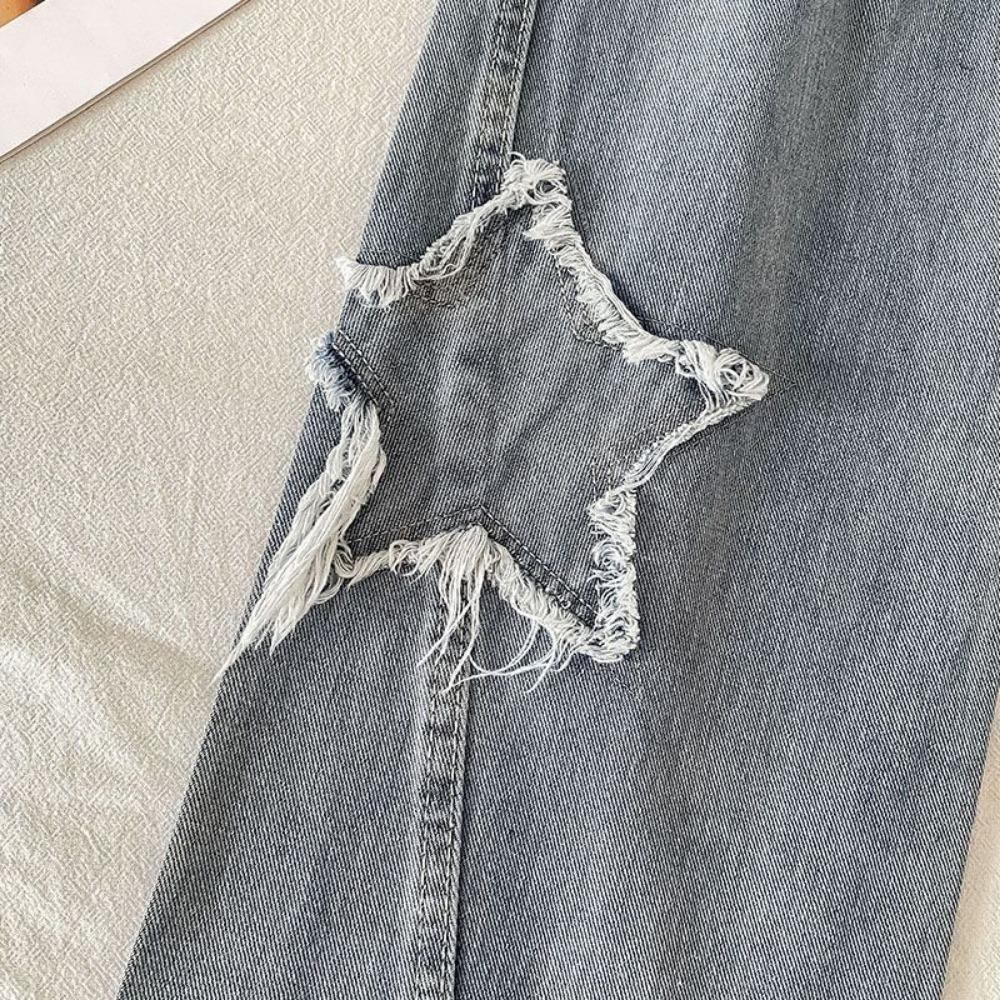 Pantaloni a vita alta con gamba dritta, a vita alta, con grafica a stella coreana, primavera autunno, jeans larghi, pantaloni in denim da donna, retro hip hop, harajuku