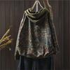 Johnature Women Vintage Hooded Pullover Sweaters Print Floral Patchwork Pockets Autumn Knitted Casual Female Sweaters