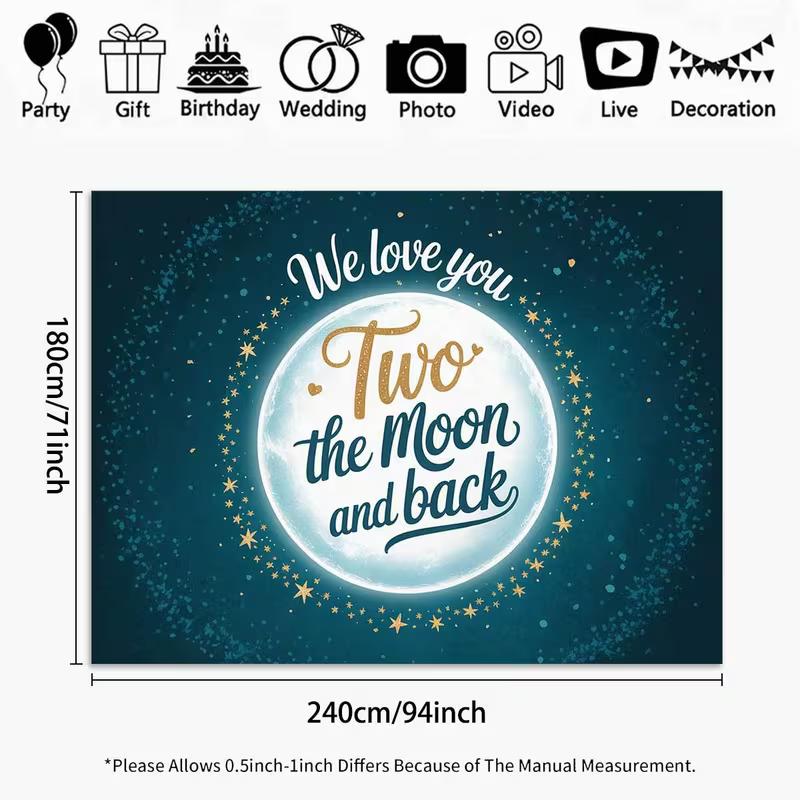 

2D Two the Moon and Back Backdrop for 2nd Birthday Party Photo Booth 47.2x31.5inch/120*80cm