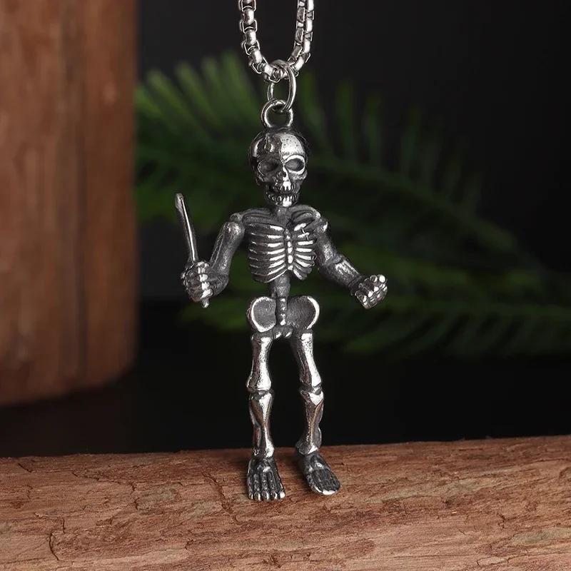 Silver Plated Captivity Skull Pendant Men\\'s Biker Punk Rock Necklace Gothic Halloween Jewelry Accessory