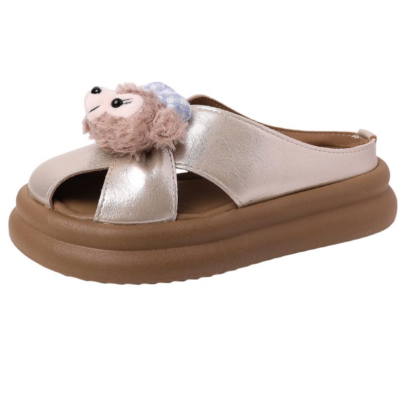 Cartoon Bag Head Flip-flops Women's Summer Fashion Versatile Outer Wear Internet Celebrity Temperament Thick-bottomed Shirley Mei Flat-bottomed C