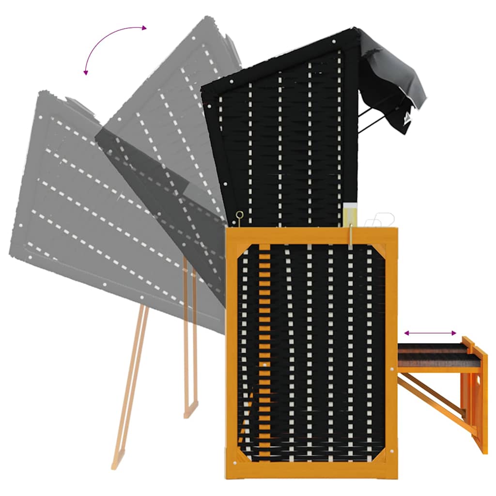 Beach Chair with Roof Poly Rattan & Solid Wood Black Anthracite