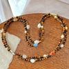 Vintage Maillard Antique Natural Tiger'S Eye Shell White Crystal Chalcedony Sweater Chain Long Chain Necklace