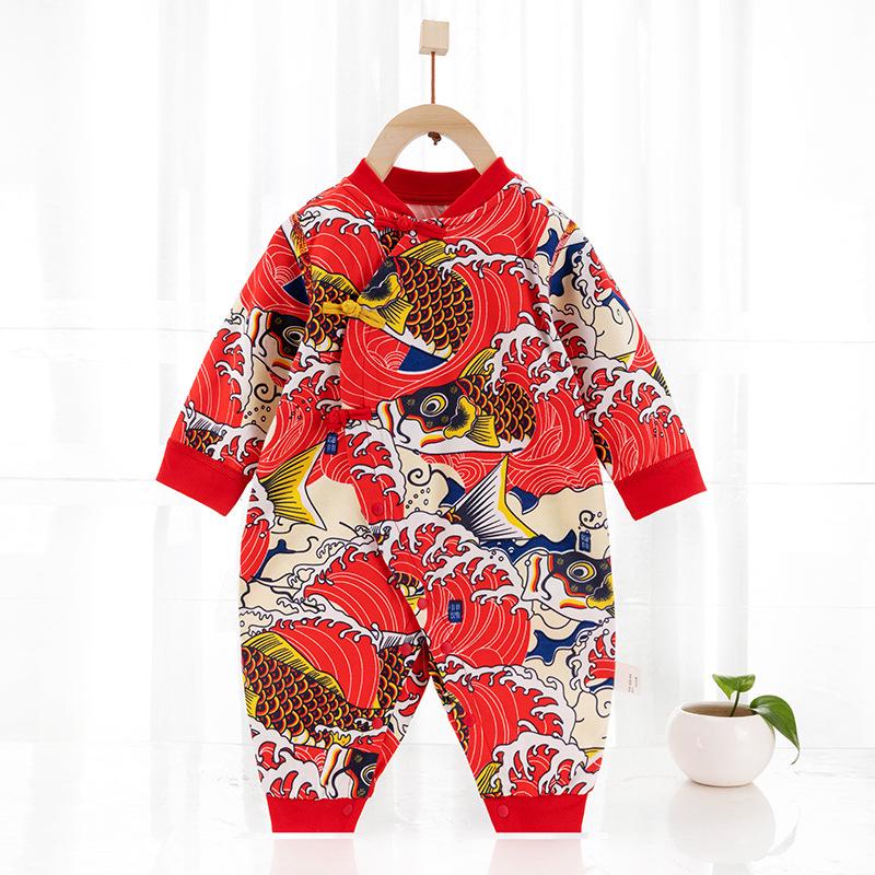 Chinese Style Newborn Romper for First Birthday - Baby Girl's Spring Outfit, Hundred Days Jumpsuit