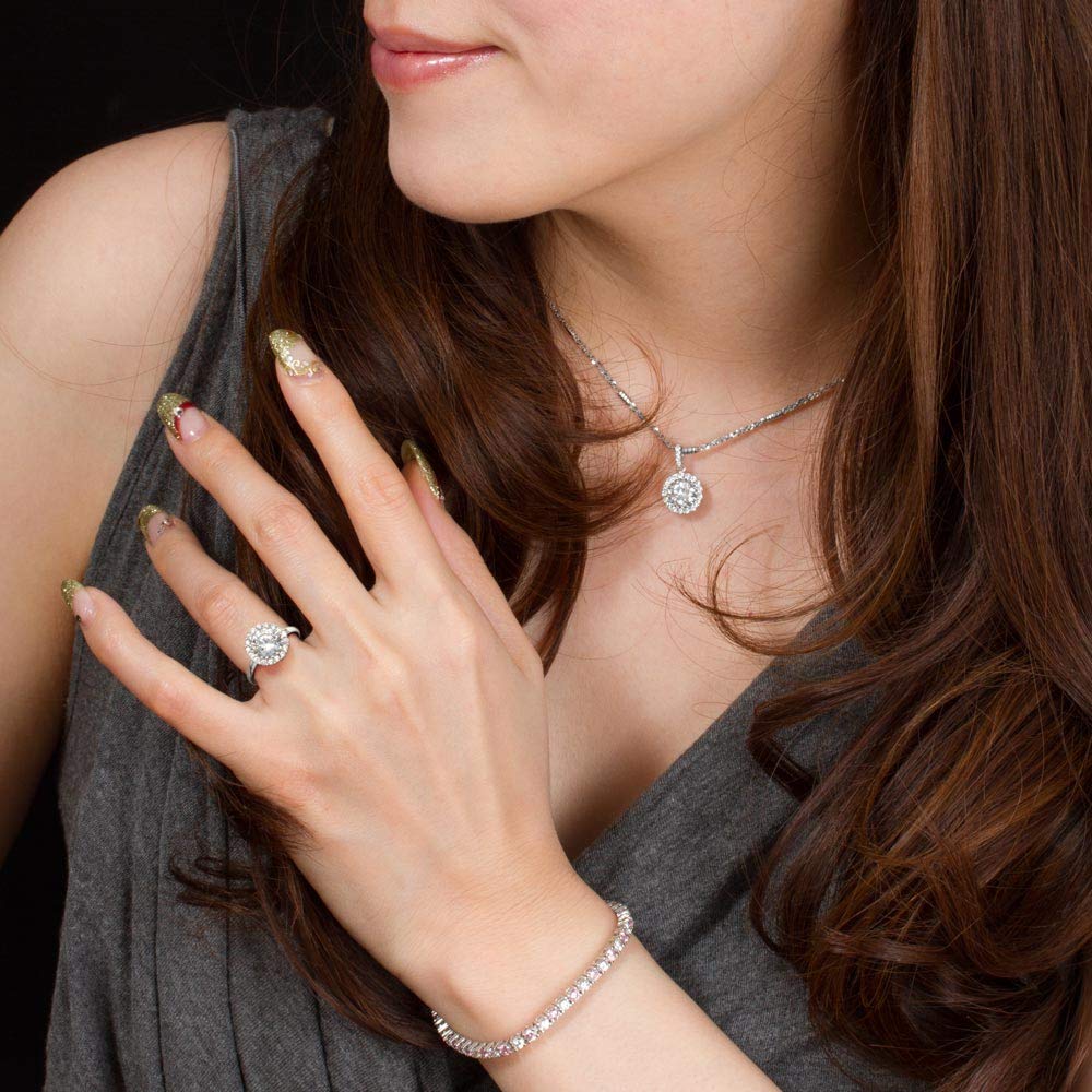 De Nuevo Anillo para Mujer Halo Procesado en Platino Plata 925 Anillo de Compromiso Anillo de Boda Regalo para Mujeres [Gift York] 1.25ct