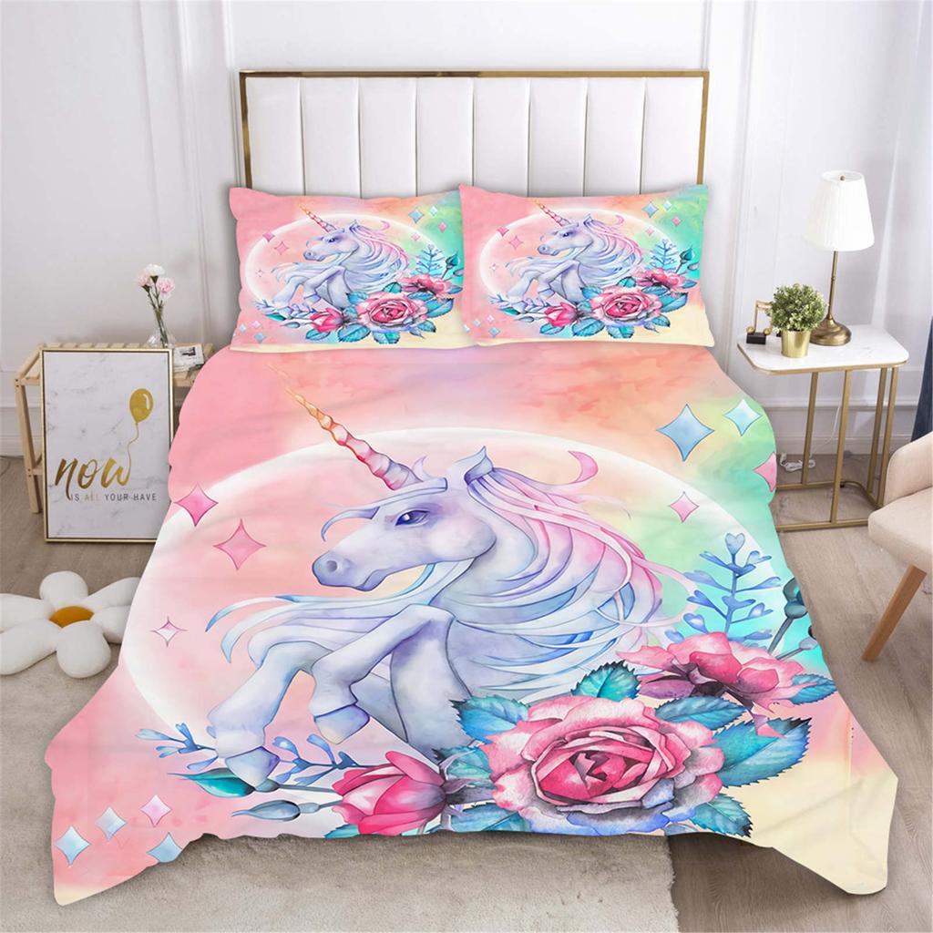 Zestaw Poszwy na Kołdrę Jednorożec Kołdra Pościel 3D Zestaw Pościeli Dziecięcej 3-częściowy 1 Poszwa na Kołdrę Rozmiar King Halloween Boże Narodzenie