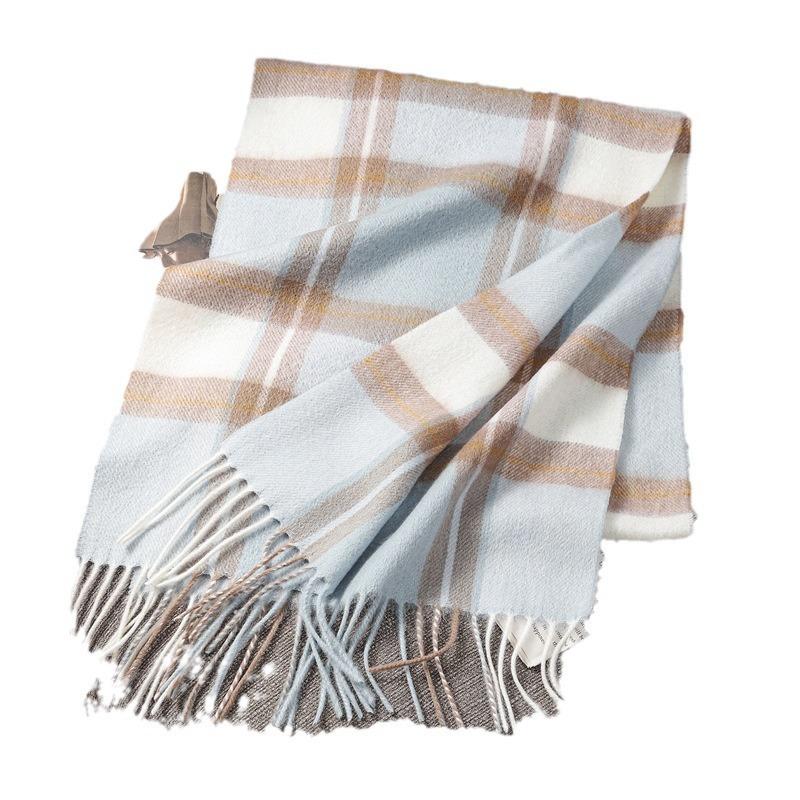 Autumn and Winter Scarves 100% Lamb Wool Scarves Plaid Scarves Unisex Fringed Warm Scarves